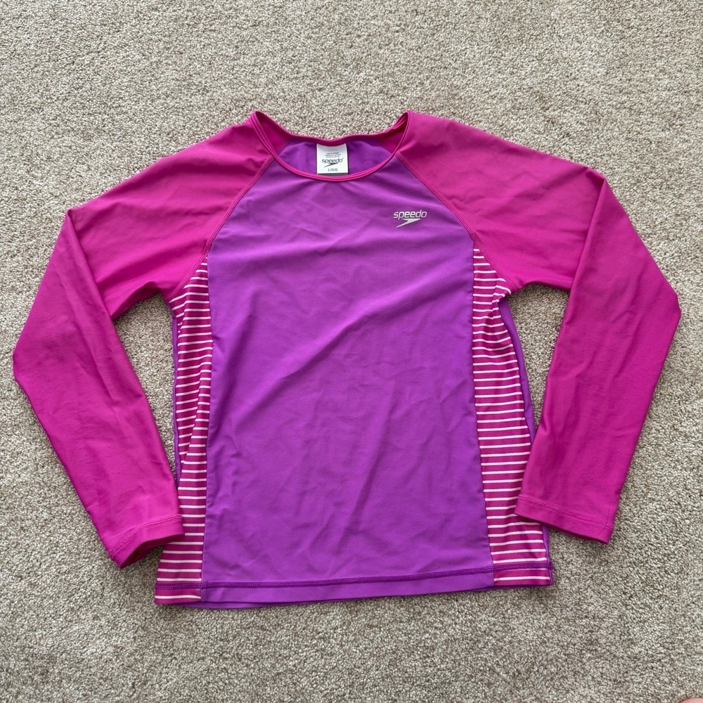 Girl's Youth Speedo UPF Long Sleeve Raglan Rash Guard‎ Swim Surf Shirt Large